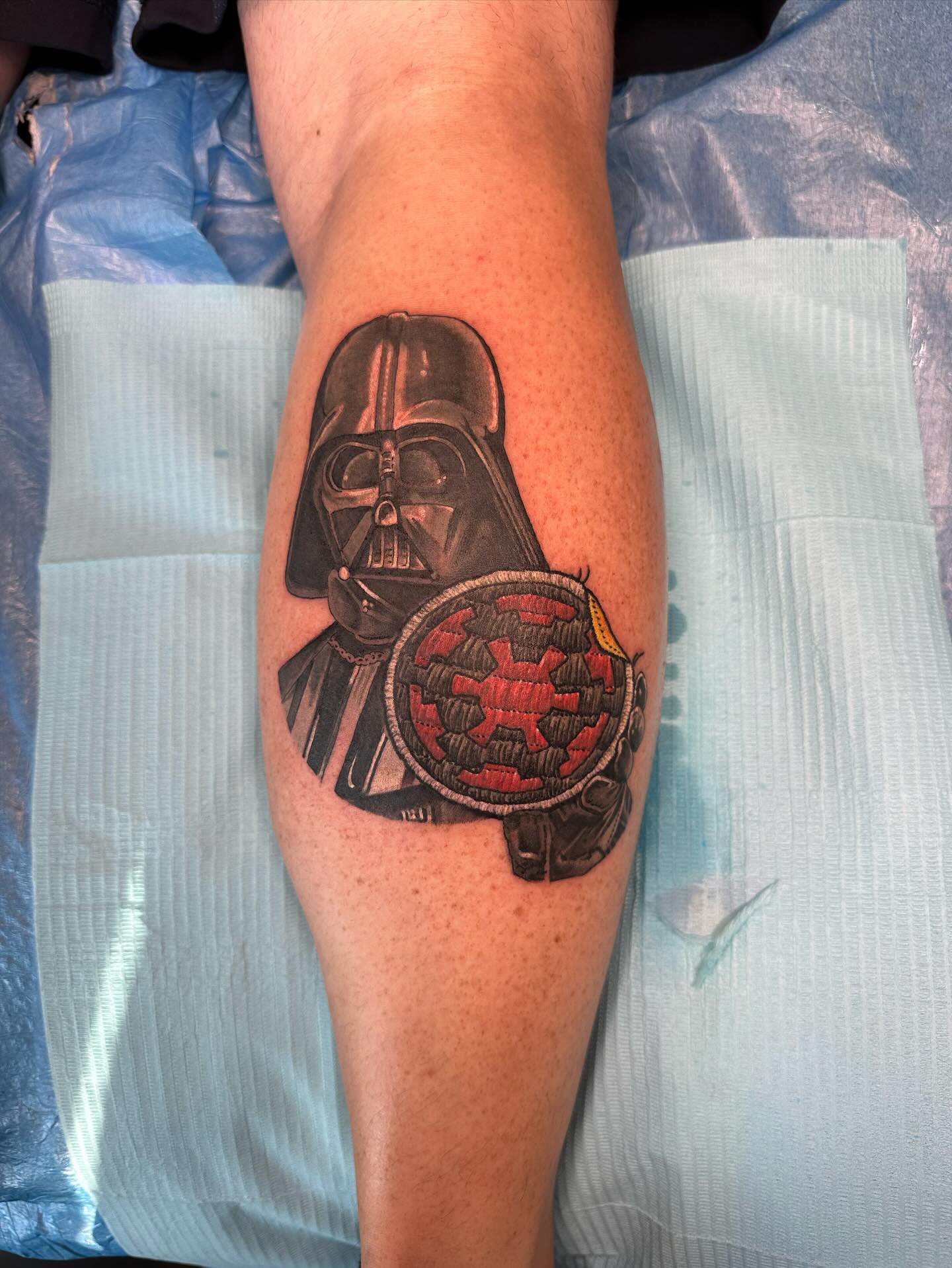 patch tattoo and black and grey portrait