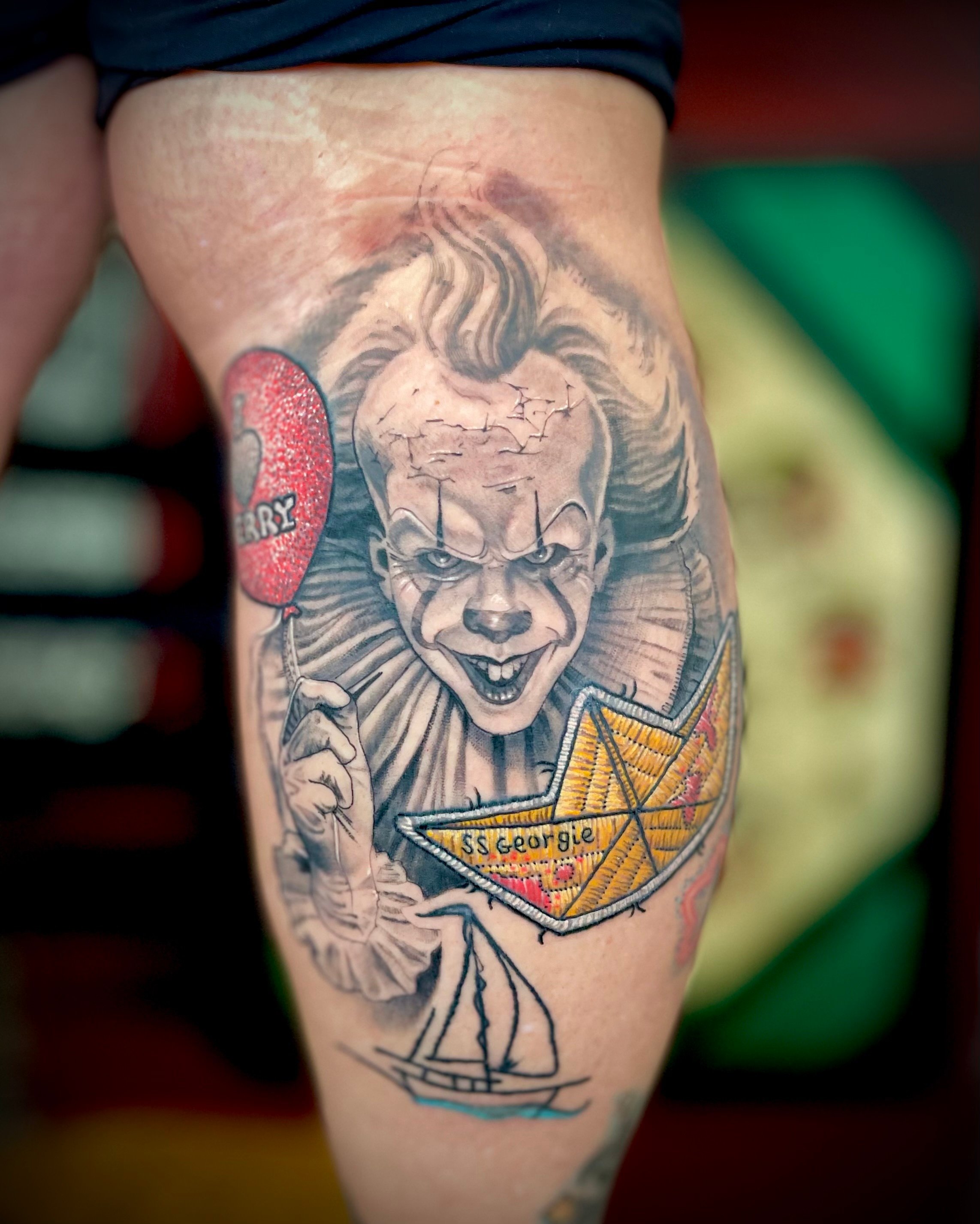 patch tattoo and black and grey portrait