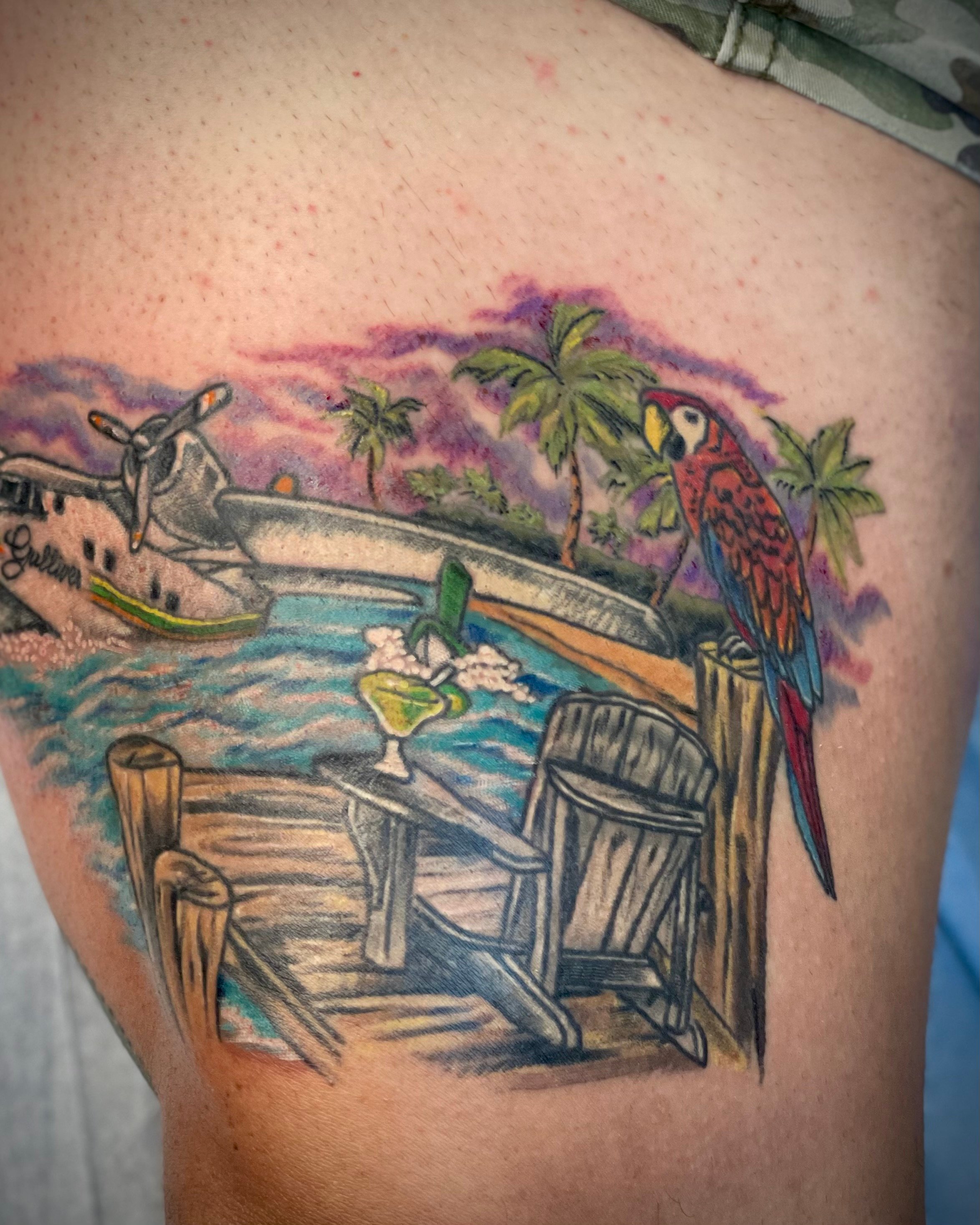 tropical scene tattoo