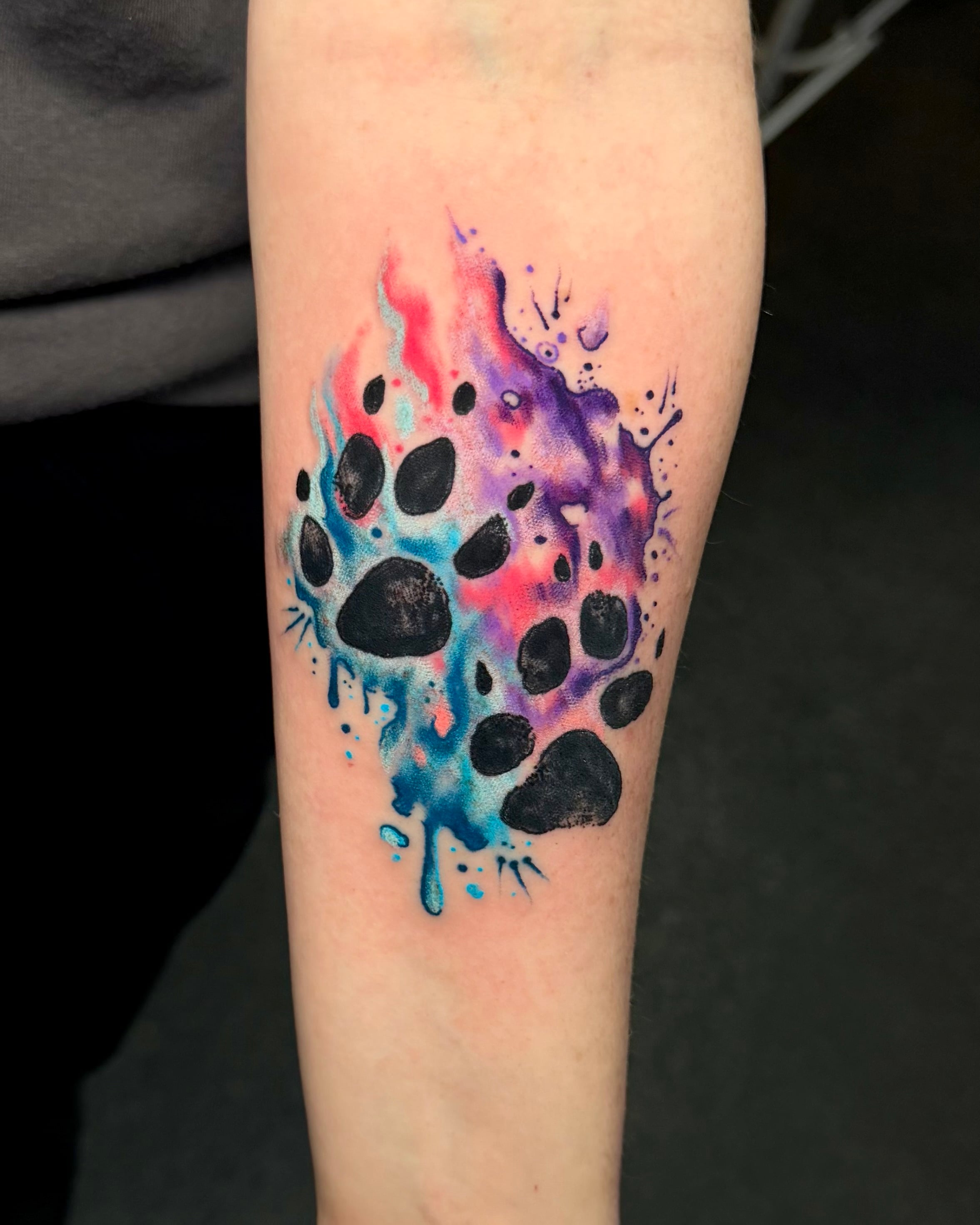 Watercolor Memorial paw print tattoo