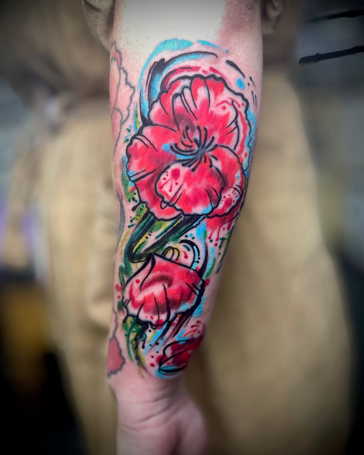 Water Color Poppy Tattoo