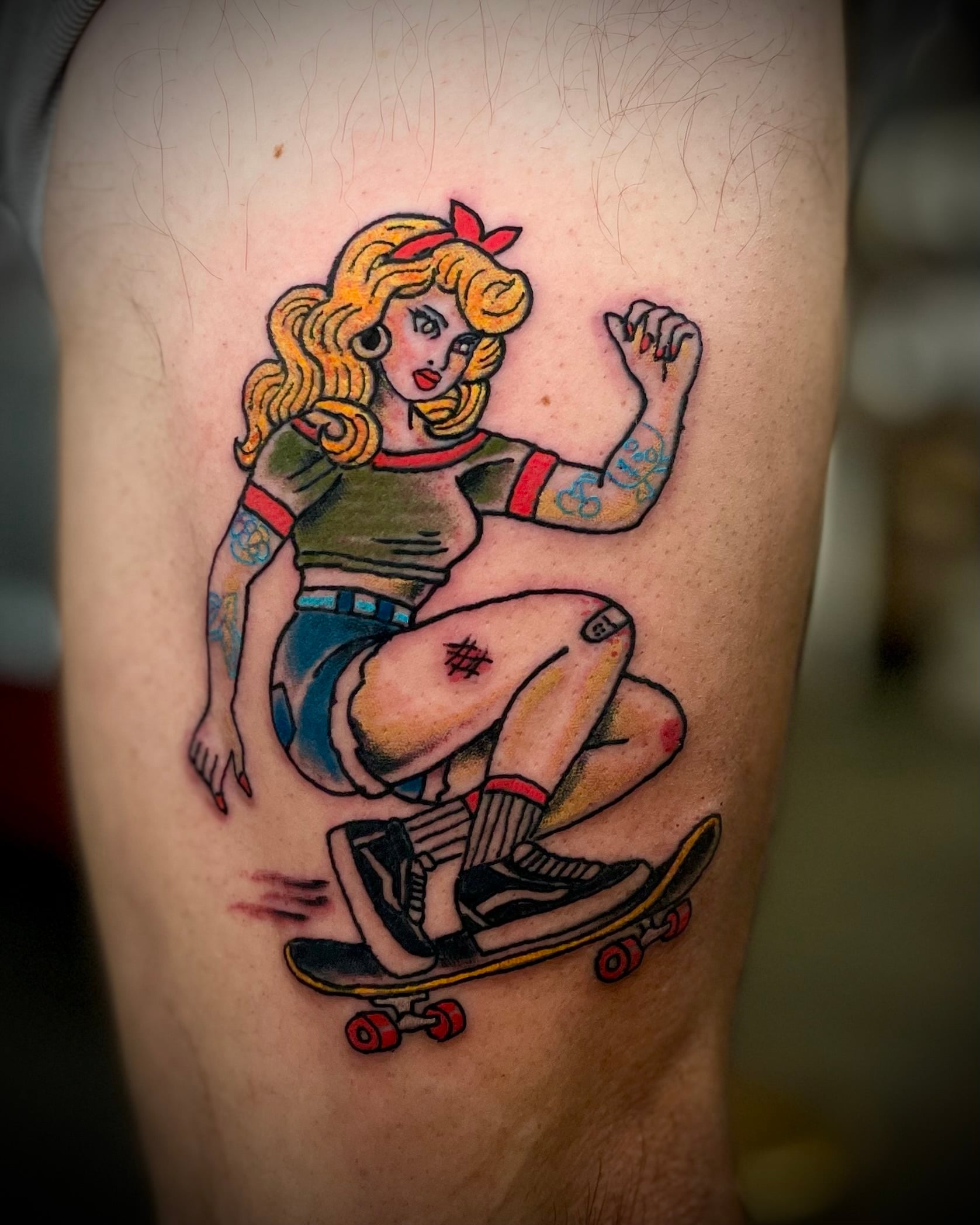 Skateboarding Pinup tattoo