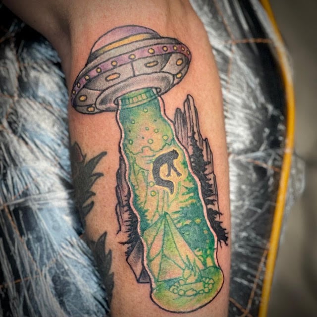 full color ufo alien abduction tattoo