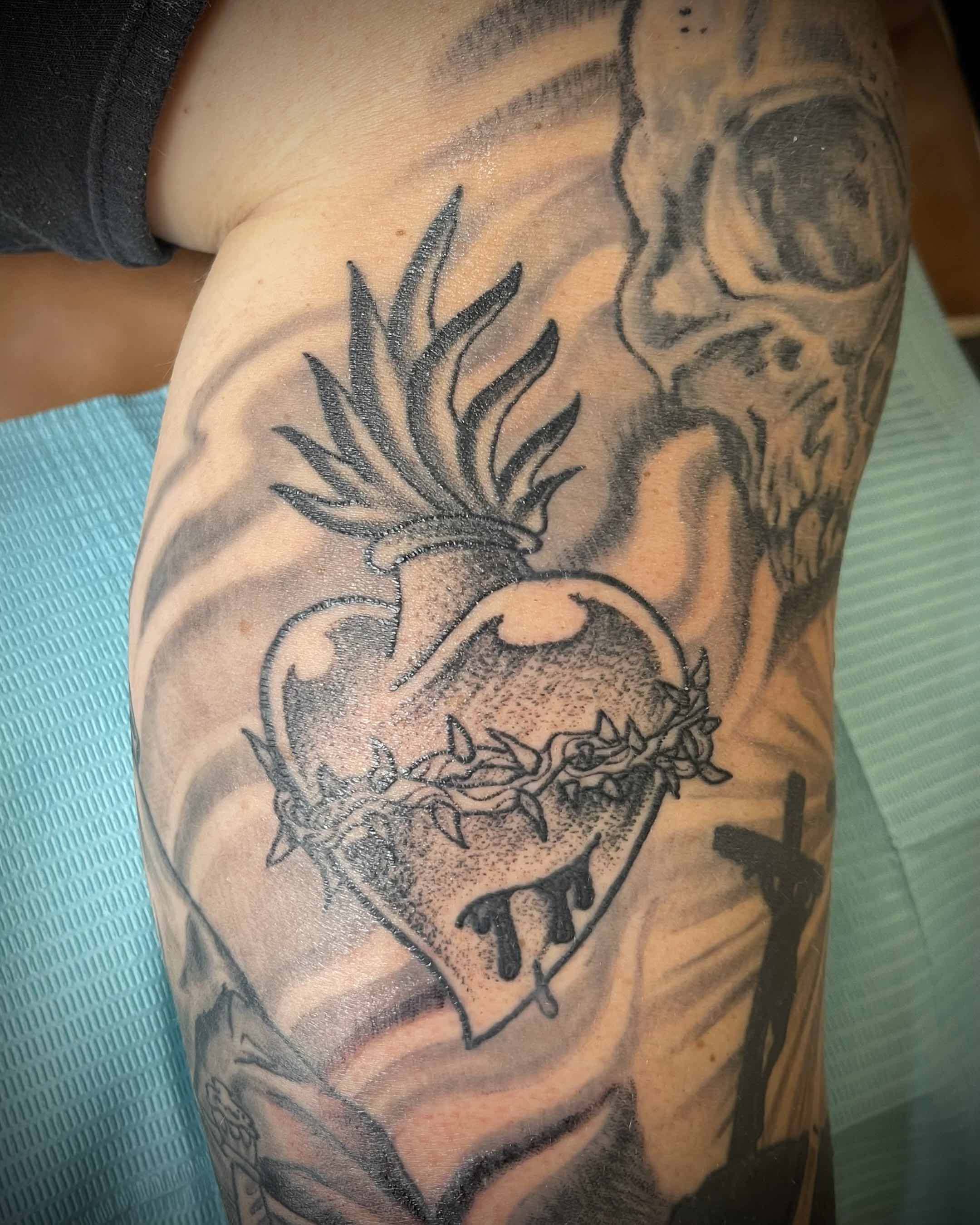 sacred heart black and grey tattoo - 01.202416